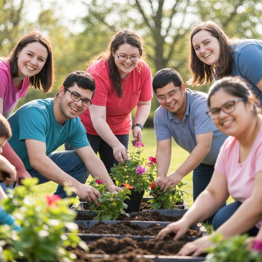 Community members and support workers participating in outdoor activities together